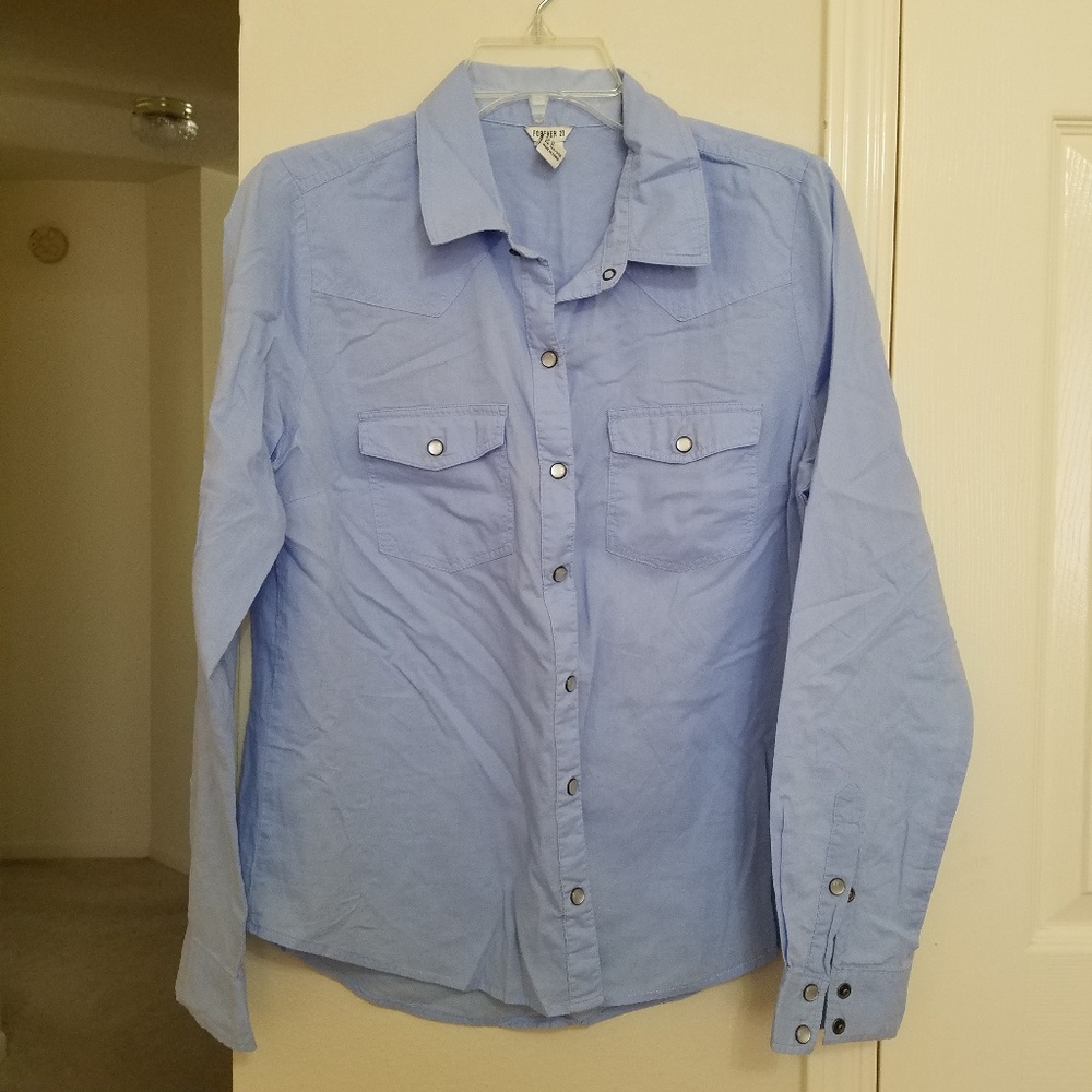 Forever 21 Blue Clasp Button Up Blouse
